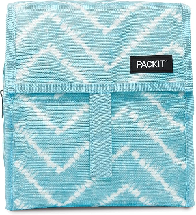 PackIt짰 Freezable Lunch Bag, Aqua Tie Dye, Built with EcoFreeze짰 Technology, Foldable, Reusable, Zip and Velcro Closure with Buckle Handle, Designed for Work Lunch and Fresh Lunch On the Go