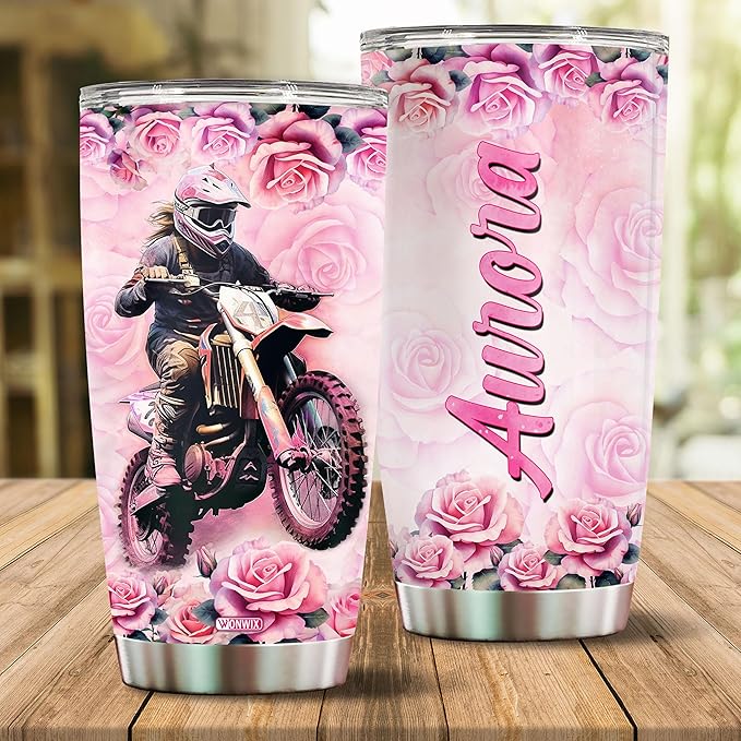 WONWIX Personalized Dirt Bike Lovers Gift for Women Insulated Stainless Steel 20oz Water Bottle Coffee Mug Cup Perfect Gifts for Girls, Mom, Wife, Christmas, Birthday, Mother's Day, Valentine