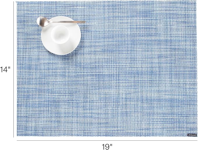 Chilewich Mini Basketweave Placemats in Chambray - Set of 4 - Easy Care Woven Tabletop Textiles - Indoor/Outdoor - 19" x 14" Rectangle
