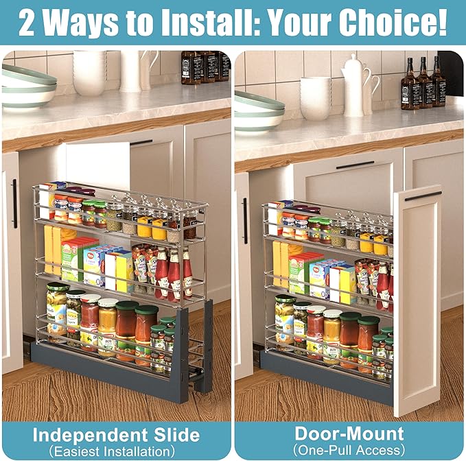 Pull Out Spice Rack for Narrow Cabinet (9.6" W X 19.7" D), Heavy Duty 3 Tier narrow PullOut Cabinet Organizer and Slide Out Shelves for inside Base Cabinets, Filler Pantry Storage