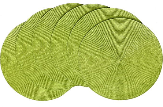 HODJOY Placemats, Round Woven Placemats for Indoor and Outdoor, Washable Woven Placemats for Christmas, 15 inch, Set of 6 (Lime Green)