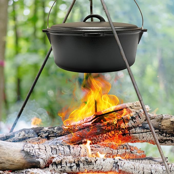 Cuisiland 12 Quart Cast Iron Dutch Oven with Dome Lid & Bail Handle ??Pre-Seasoned Large Campfire Pot for Outdoor Cooking, Roasting, Baking & Stews ??Heavy-Duty Cookware with Even Heat Distribution