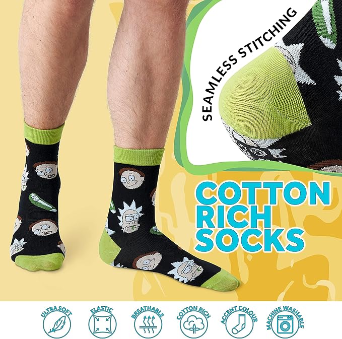 RICK AND MORTY Mug & Socks Gift Set for Men & Teens, Ceramic Tea Coffee Cup & Casual Trainer Crew Socks US Size 7-11, Gifts for Him