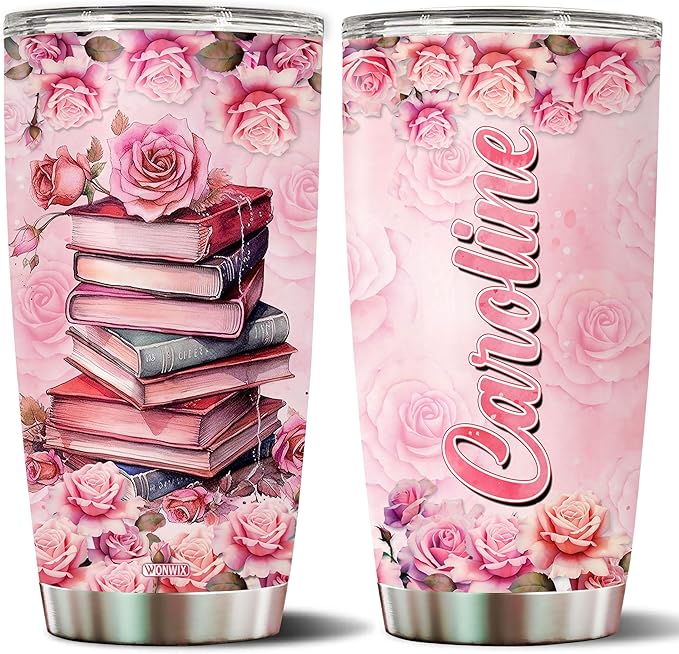 WONWIX Personalized Tumbler Gifts for Book Lover Women Insulated 20oz Stainless Steel Mug Water Bottle Gift Girls, Reading Coffee Cup Mugs Travel Christmas, Birthday, Mother's Day, Valentine