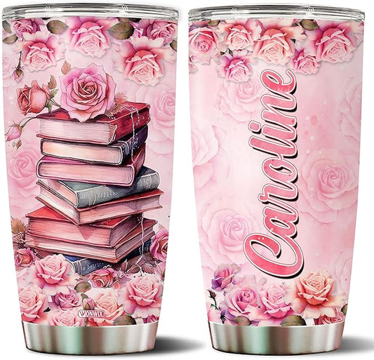 WONWIX Personalized Tumbler Gifts for Book Lover Women Insulated 20oz Stainless Steel Mug Water Bottle Gift Girls, Reading Coffee Cup Mugs Travel Christmas, Birthday, Mother's Day, Valentine