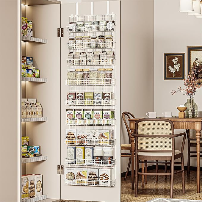 JKsmart 9-Tier Spice Rack Organizer with Door Hook, Wall Mount, and Extra Large Capacity for Pantry ??Stylish White Design for Effortless Organization, Ultimate Kitchen Storage Solution