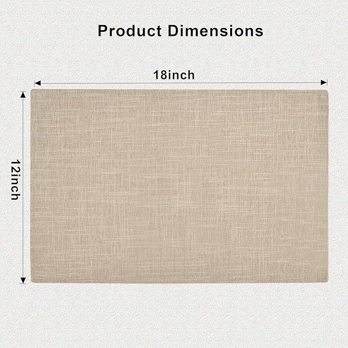 SLKQG Beige Linen-Look Fabric Placemats Set of 4, Heat Resistant & Machine Washable Double-Layered Cloth Placemats for Dining Table, Indoor/Outdoor Use, Non-Slip Kitchen Table Mats (4, Beige Cream)