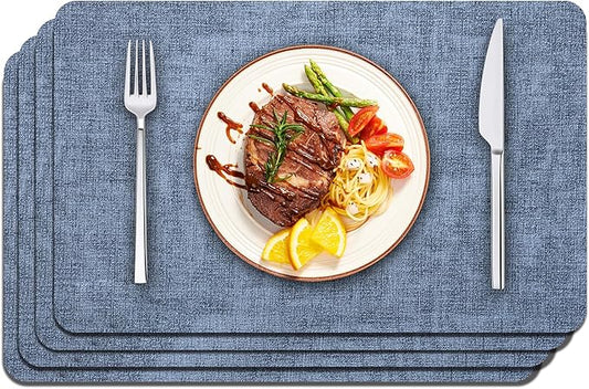 Maxpearl Faux Leather Placemats Set of 4, Waterproof - Wipe Clean - Heat Resistant - Anti Slip Dining Table Place Mats, Suitable for Indoor & Outdoor Use, 17?쇺쇒?2?쇺? Blue