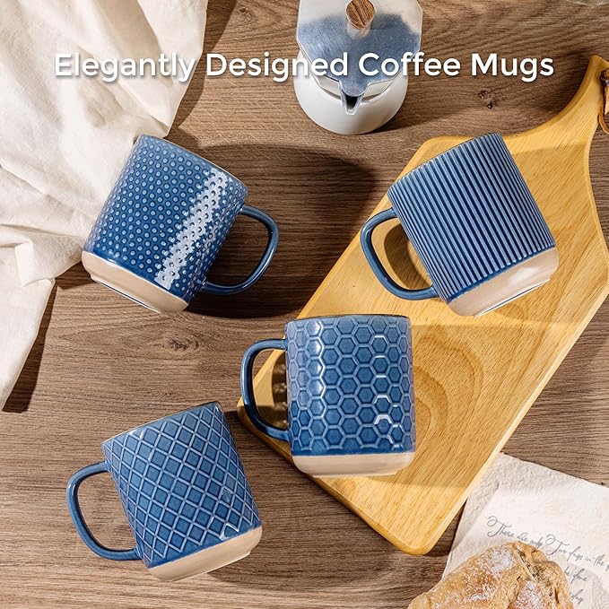 GBhome Large Coffee Mugs Set of 4, 16oz Handmade Stoneware Coffee Mugs Set with Large Handle for Cappuccino/Latte/Tea/Hot Cocoa, Dishwasher & Microwave Safe, Moonlight Blue