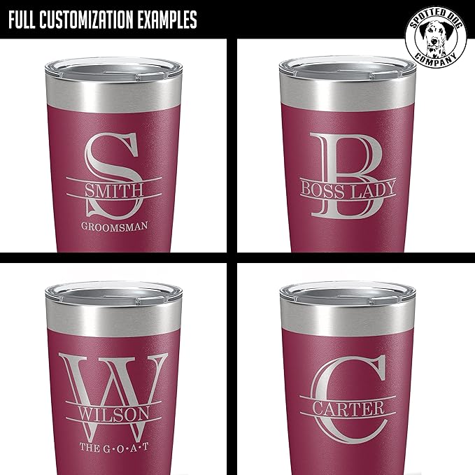 Personalized 20oz (17 Colors) Powder Coated Insulated Stainless Steel Tumbler with Lid, Custom Etched, Customized Engraved Gift Idea for Women Men Her Him, Halpert Monogram Initial Name (Maroon)
