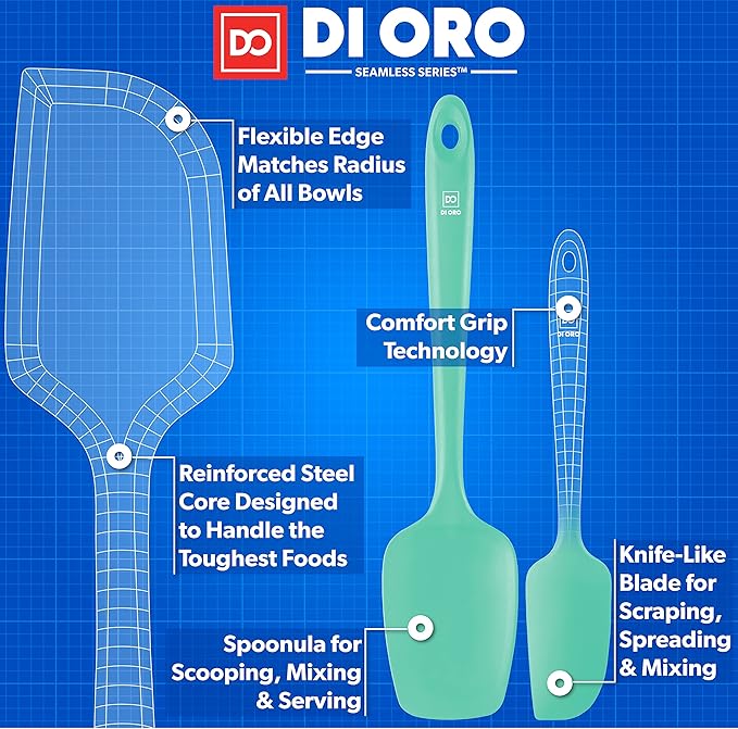 DI ORO Silicone Spatula Set - Rubber Kitchen Spatulas for Baking, Cooking, & Mixing - 600째F Heat-Resistant & BPA Free Silicone Scraper Spatulas for Nonstick Cookware - Dishwasher Safe (3pc, Mint)