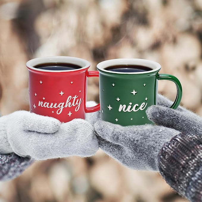 MAINEVENT Naughty Nice Christmas Mugs Coffee Set 11 Ounce, Christmas Cups Couple Gift