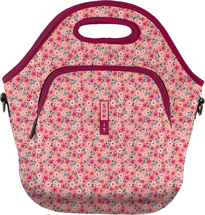 Sok It LunchTote Zippered Bag Insulated Neoprene Caddy (Spring Bouquet, X-Large 6.5 Quart Lunch Tote)