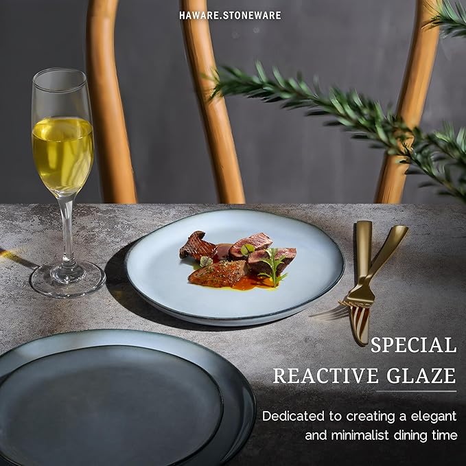 HaWare Stoneware Salad Plates Set of 6, 7.9??Heavy Duty Ceramic Plates, Reactive Glaze Dinnerware for Home Restaurant, Chip and Scratch Resistant, Microwave and Dishwasher Safe, Reactive Foggy Blue