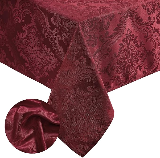 Elrene Home Fashions Caiden Elegance Damask Waterproof, Stain & Wrinkle Resistant Fabric Tablecloth, 52" x 70" Oblong/Rectangle, Cranberry