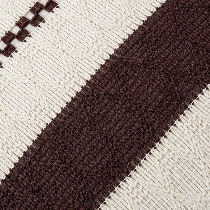 Fancy Homi Set of 2 Boho Brown Euro Decorative Throw Pillow Cover 26x26 Inch for Couch Bed Bedroom, Aesthetic Modern Organic Farmhouse Room Decor, Soft Cotton Accent Macrame Woven Cushion Case