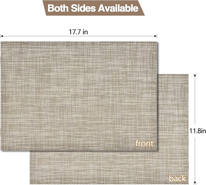 SLKQG Placemats Set of 4 - Easy Clean Washable Vinyl Placemats - Wipeable Heat Resistant Table Mats for Dining Table - 17.7x11.8 Inch (4, Gray & Gold Two-Tone)