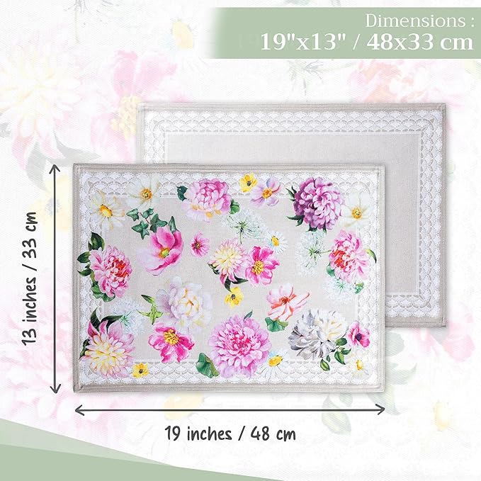 Maison d' Hermine Placemats Set of 4 100% Cotton Washable Cloth Place Mats, Reusable Table Mats for Kitchen Dining Decoration, Party, Restaurant Spring/Summer (Sweet Rose Lavender - Lush, 13" x 19")