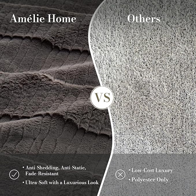 Am챕lie Home Luxury Striped Faux Fur Throw Blanket for Couch, Soft Cozy Fuzzy Fluffy Plush Blankets for Sofa Chair Gift for Women, 55"x70", Charcoal Gray
