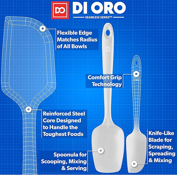 DI ORO Silicone Spatula Set - Rubber Kitchen Spatulas for Baking, Cooking, & Mixing - 600째F Heat-Resistant & BPA Free Silicone Scraper Spatulas for Nonstick Cookware - Dishwasher Safe (3pc, Stone)