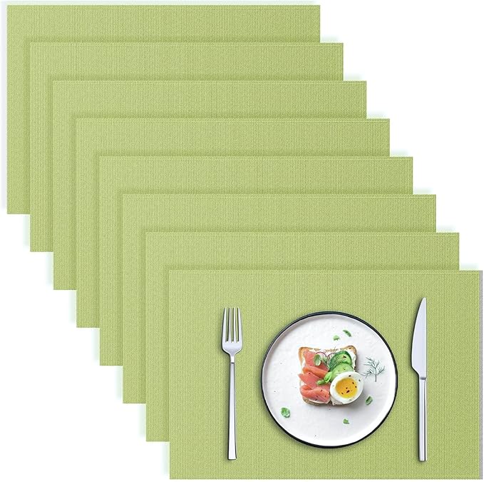 Blue Forest | Rectangular Faux Linen Placemats Set of 8 | Dual- Layered Thickened for Durability | Heat Resistant | Machine Washable | Wrinkle Free for Easy Care Indoor/Outdoor Use - Grass Green