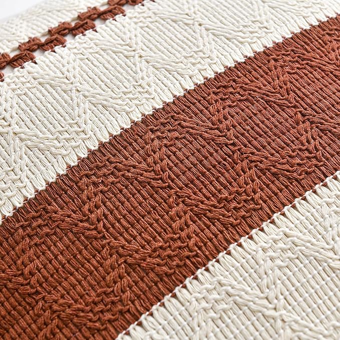 Fancy Homi Set of 2 Rust Boho Decorative Throw Pillow Covers 22x22 Inch for Couch Bed Sofa, Aesthetic Modern Organic Fall Room Decor, Soft Cotton Cute Terracotta Textured Farmhouse Cushion Case