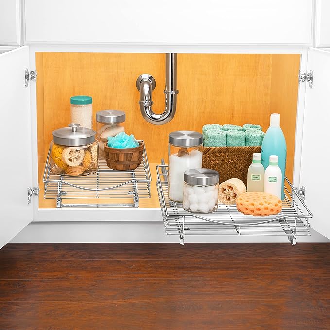 LYNK PROFESSIONAL짰 Pull Out Cabinet Organizer, 14" x 21" Slide Out Drawers for Kitchen Cabinets - Sliding Pull-Out Pantry Shelves ??Home Shelf Organizers - Lifetime Ltd. Warranty, Chrome