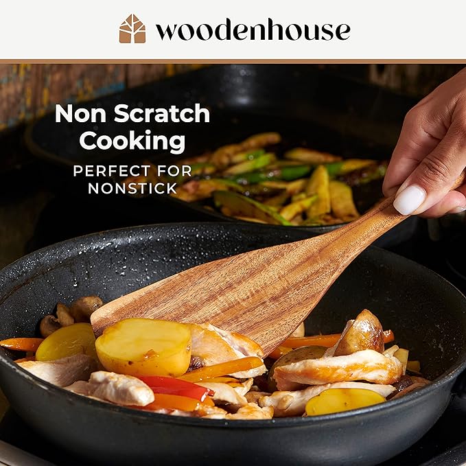Wooden Spoons for Cooking ??Wooden Kitchen Utensils Set, 6 Pcs Teak Wood Utensil Set ??Comfortable Grip Non?밪tick Wooden Cooking Utensils - Kitchen Gifts for Women Men, Cooking Gifts for Men Women