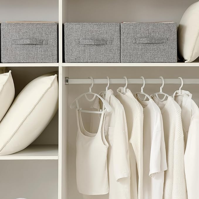 Linen Folding Storage Bins, 3 Pack Large Storage Baskets, Washable, Clothing Storage Bins with Handle, Closet Organizer for Storage Sweater,Sheets(dark grey, 18쩍"x11" x8쩍")
