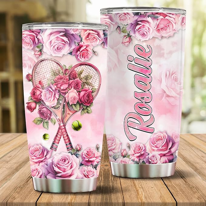 WONWIX Personalized Tennis Gifts for Women, Coffee Cup Mug Tumbler, 20oz Stainless Steel Insulated Water Bottle Travel Gift for Girls, Wife, Daughter, Christmas, Birthday, Mother's Day, Valentine