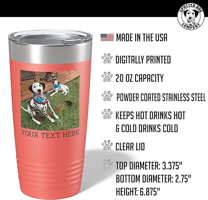 Personalized 20oz (17 Colors) Photo Picture Printed Insulated Stainless Steel Powder Coated Tumbler with Lid ??Customized Mom Mother's Day Gift Gift for Men, Custom Mum Women Dad Men (Coral)