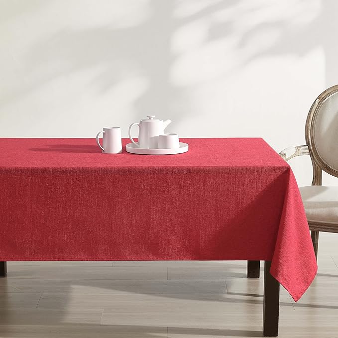 Laura Ashley Harper Luxuriously Smooth Fabric Tablecloth for Formal or Casual Dining, Holiday, Banquet, Wedding or Party, 60" x 84", Red