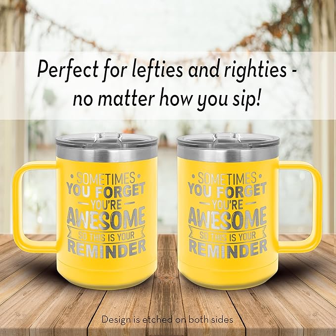 Spotted Dog Company Inspirational Travel Coffee Mug, Inspirational Gifts for Men Dad Father Wife Sister Women, Birthday For Him Her, You?셱e Awesome Tumbler, Teacher Coworker Gifts 15oz Yellow