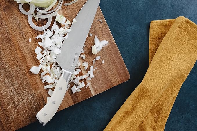 DURA LIVING 8-Inch Chef Knife ??Ultra-Sharp German High Carbon Stainless Steel, Full Tang, Ergonomic Handle, Multipurpose Kitchen Knife for Chopping, Slicing, and Dicing, Cream