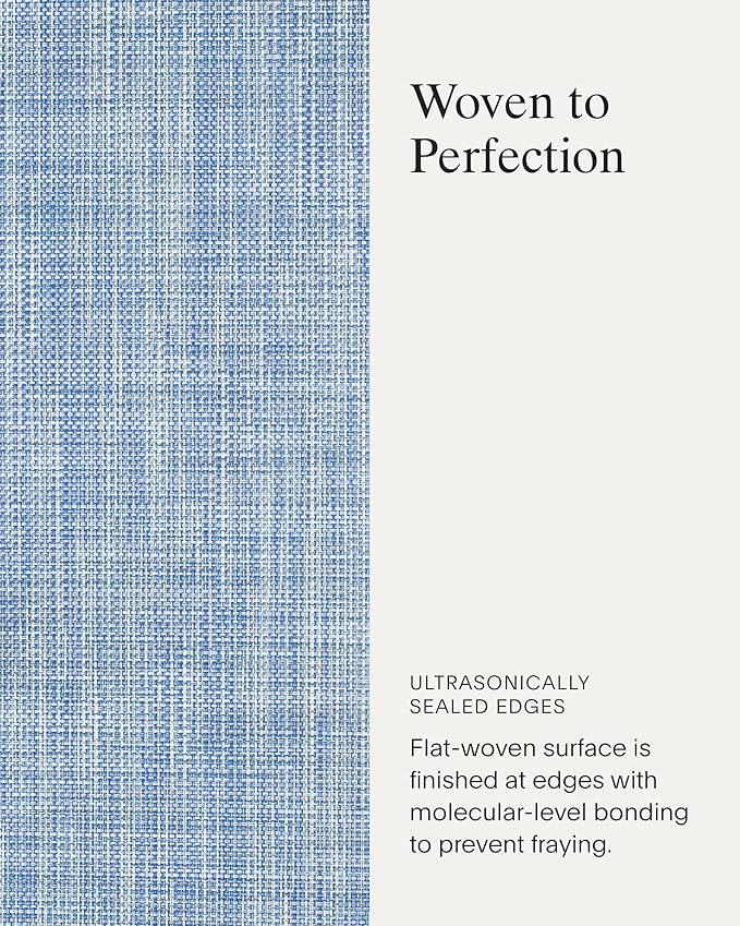 Chilewich Mini Basketweave Placemats in Chambray - Set of 4 - Easy Care Woven Tabletop Textiles - Indoor/Outdoor - 19" x 14" Rectangle