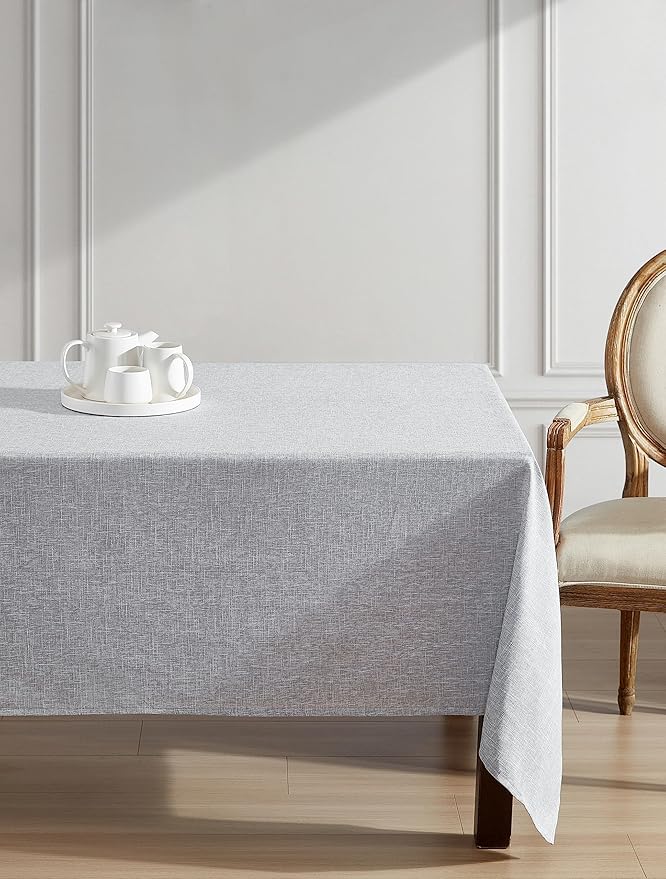 Laura Ashley Harper Luxuriously Smooth Fabric Tablecloth for Formal or Casual Dining, Holiday, Banquet, Wedding or Party, 60" x 102", Ash Gray