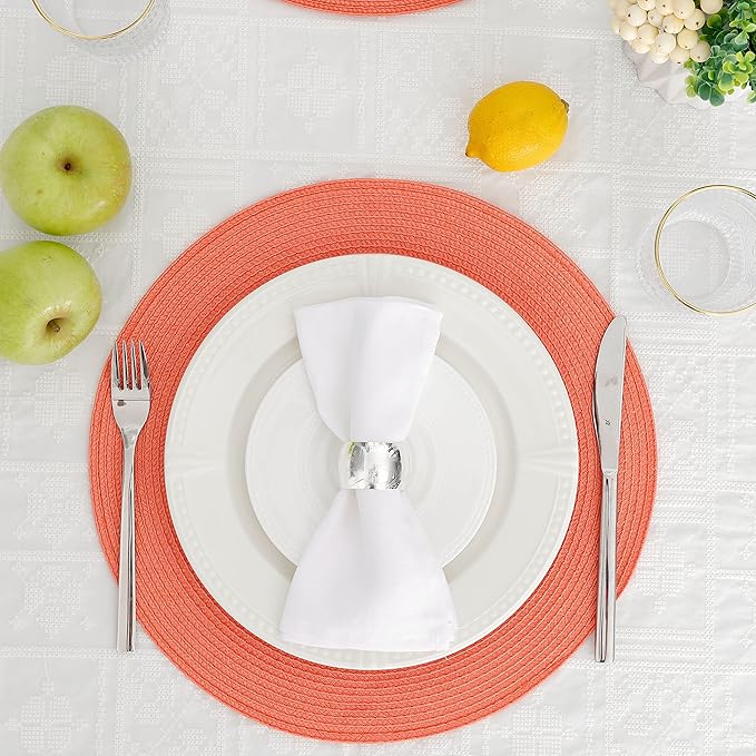 HODJOY Round Placemats Set of 6, Table Mats for Dining Table, Washable Woven Non-Slip Placemats for Halloween, 15 inch, Orange