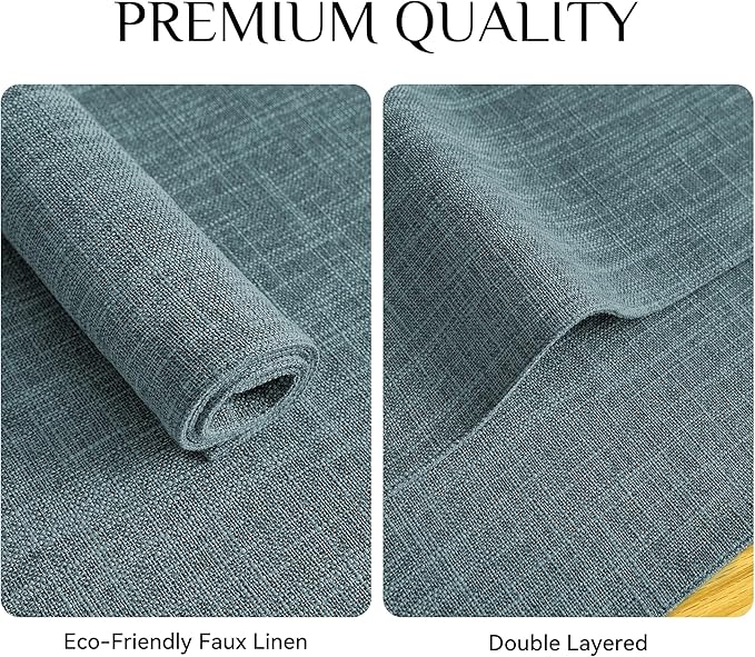 Softalker Faux Linen Placemats Set of 12-12 x 18 Inch, Heat Resistant Double Layered Durable Burlap Farmhouse Place Mats, Non-Slip Washable Rustic Table Mats for Dining, Kitchen, Party竊뉽ight Blue