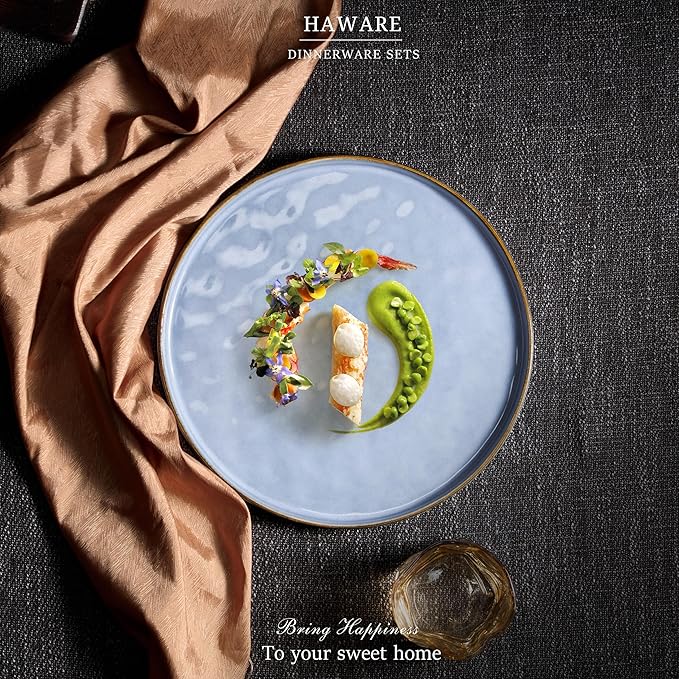 HaWare Stoneware Plates Set of 6, 7.9" Salad Plates, Reactive Glaze Ripple Ceramic Dish Set for Appetizer, Dessert, Scratch Resistant, Small Dinner Plate, Microwave and Dishwasher Safe, Reactive Blue