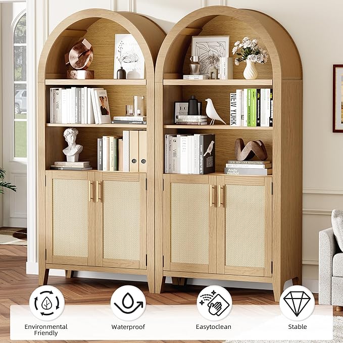 Arched Kitchen Pantry for, 63" Tall Wooden Entryway Storage Cabinet with 2 Doors & 5 Tier Adjustable Shelves, Versatile Farmhouse Hallway Organizer for Entryway, Bedroom, Dining Room