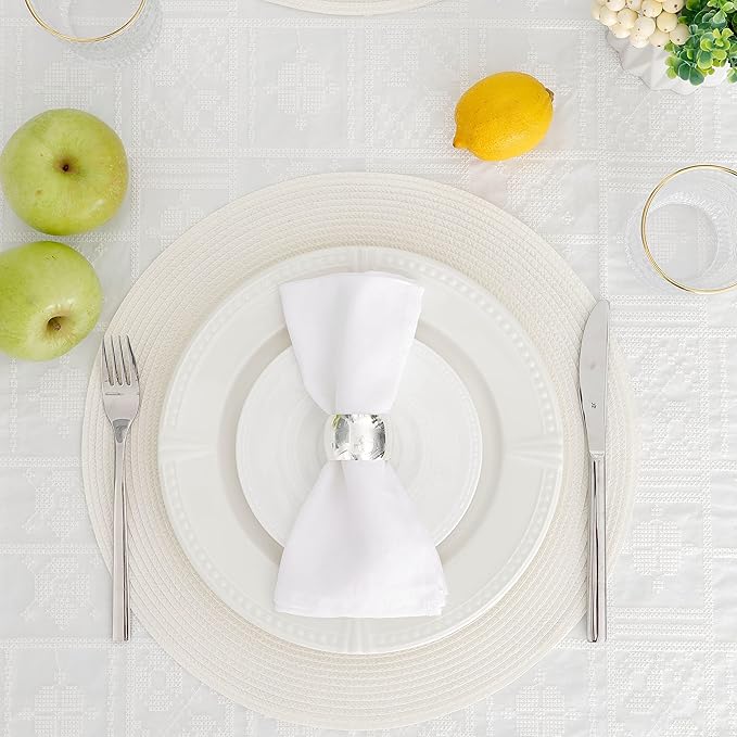 HODJOY placemat, Round Woven placemat for Indoor and Outdoor, 15", Set of 6 (White)