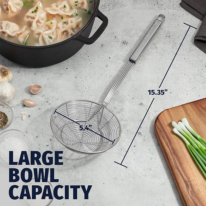 Zulay Kitchen Premium Stainless Steel Spider Skimmer 15.35??- Spider Kitchen Utensil with Premium Ergonomic Handles for Easy Use - Easy to Clean - Perfect for at Home Cooks & Chefs