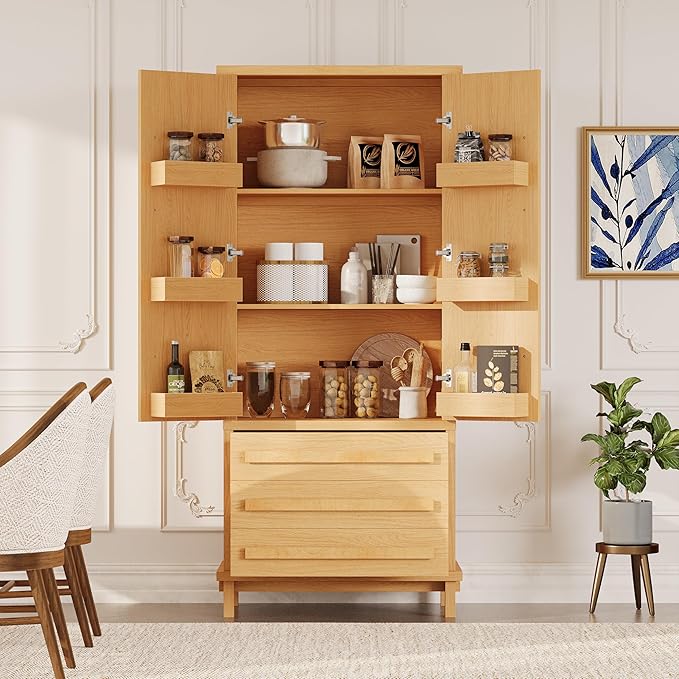 Christopher Knight Home Chenny 70''H Wooden Kitchen Pantry Cabinet, Storage Cabinet with Adjustable Shelves, 6 Door Internal Storage Compartments & 3 Drawers, Freestanding Cupboard Cabinet, Natural