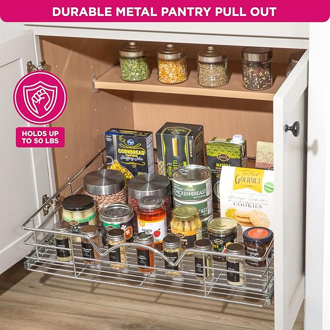 HOLDN??STORAGE Heavy-Duty Premium Collection Pull Out Cabinet Organizer, Cabinet Drawer Slide Outs, Lifetime Limited Warranty - Basket Size 26" W x 21" D x 5" H, Anti-Rust Chrome Finish
