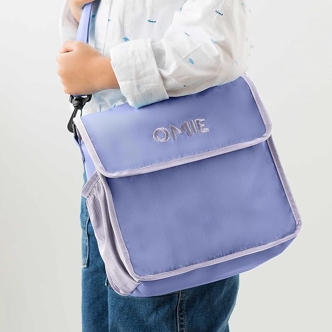Omie OmieBox Lunch Bag - Washable, Foldable, Durable, WaterResistant Fabric with Interior Pocket and External Bottle Holder (Purple)