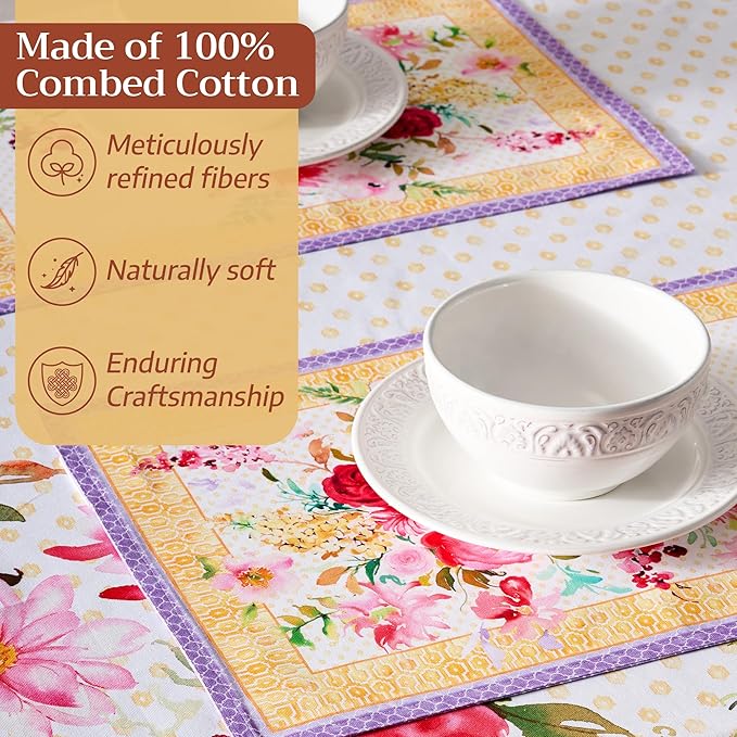 Maison d' Hermine Placemat 100% Combed Cotton Premium Cloth Placemats 13"x19" Decorative Washable Place Mats for Home, Kitchen, Dining, Cocktail Parties & Camping - Summer Joy (Set of 4)