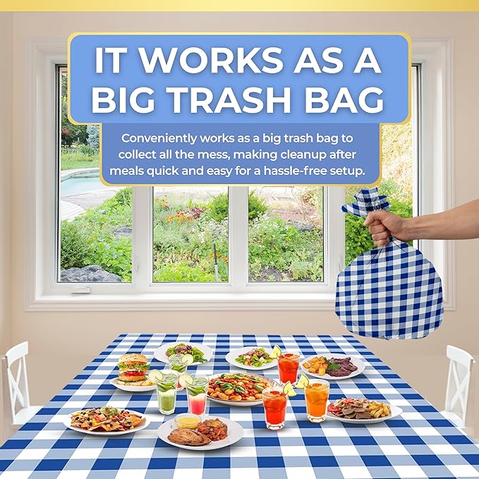 LEMON + Co. Blue Gingham Rectangle Table Cover Disposable Plastic Tablecloth 54 Inch. x 108 Inch. Premium Decorative Rectangle Table Cover 20 Pack