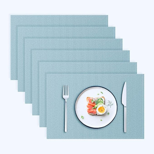 Blue Forest Placemats Set of 6, Dual-Layered Thickened Faux Linen Table Mats Heat Resistant Machine Washable Wrinkle Free Place Mats for Kitchen Dining Outdoor/Indoor (Sky Blue, Set of 6)