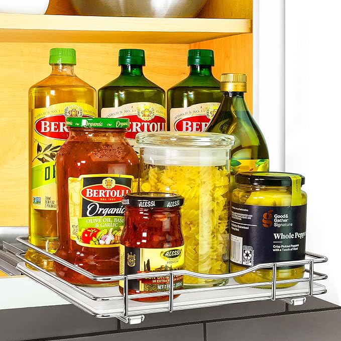 LYNK PROFESSIONAL짰 Pull Out Spice Rack Organizer for Inside Kitchen Cabinets - 10-3/8 inch Wide - Slide Out Drawer ??Chrome Sliding Spice Cabinet Organization Shelf Racks - 1 Tier