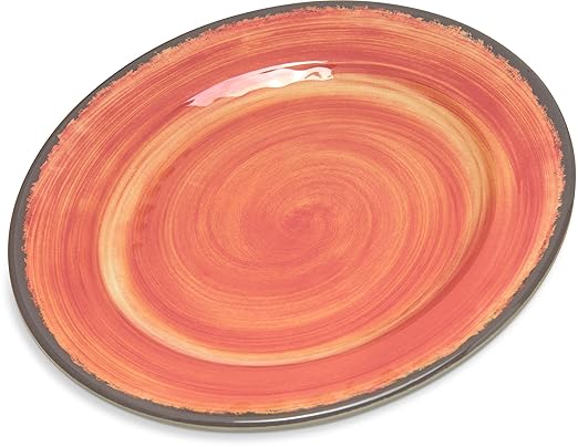 Carlisle FoodService Products Mingle Resuable Plastic Plate Appetizer Plate with Pottery Style for Home and Restaurant, Melamine, 7 Inches, Fireball